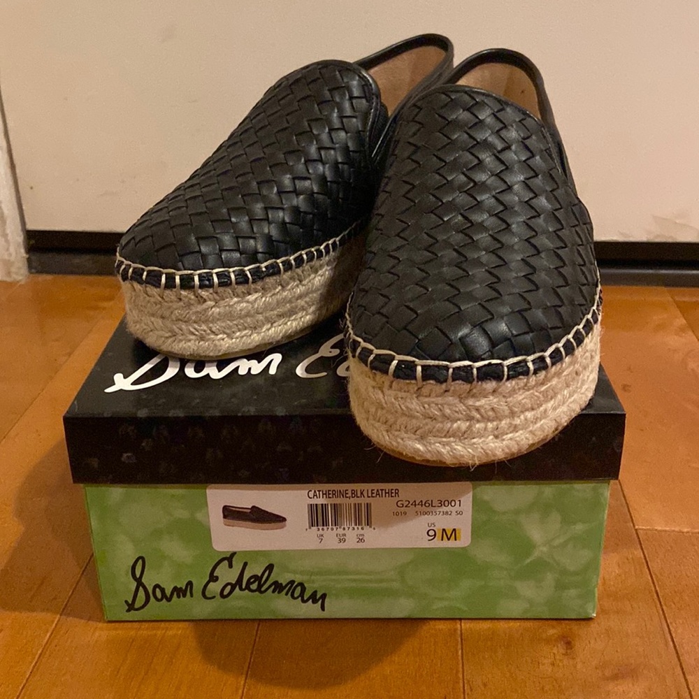 Sam Edelman Catherine Black Leather Espadrilles